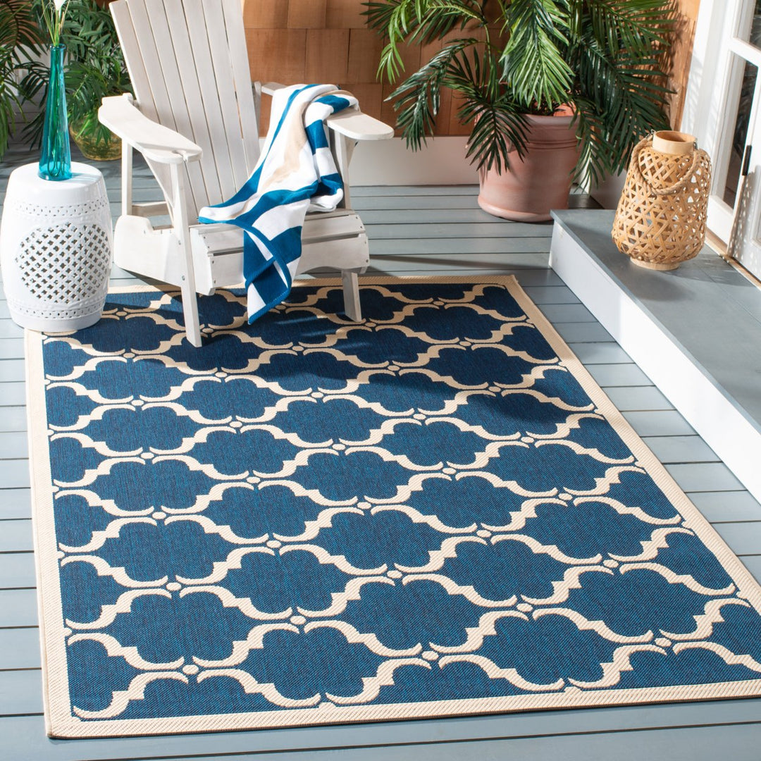 SAFAVIEH Indoor Outdoor CY6009-268 Courtyard Navy / Beige Rug Image 1