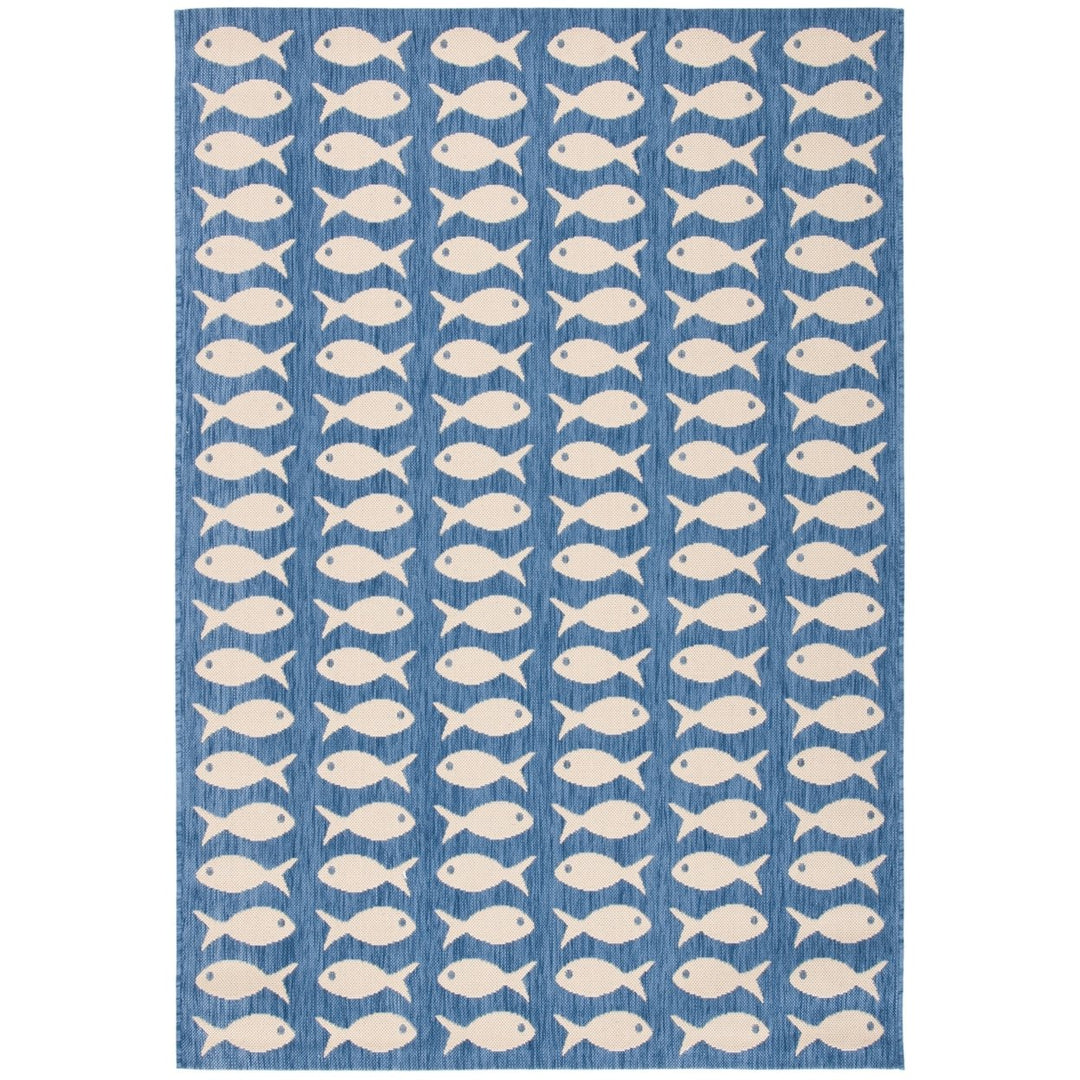 SAFAVIEH Indoor Outdoor CY6013-233 Courtyard Blue / Beige Rug Image 1