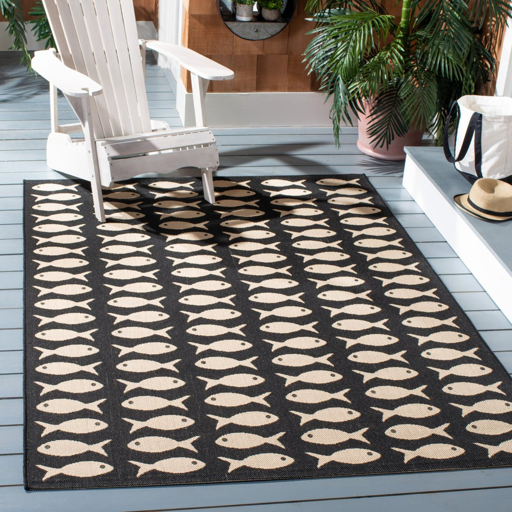 SAFAVIEH Indoor Outdoor CY6013-256 Courtyard Black / Beige Rug Image 1