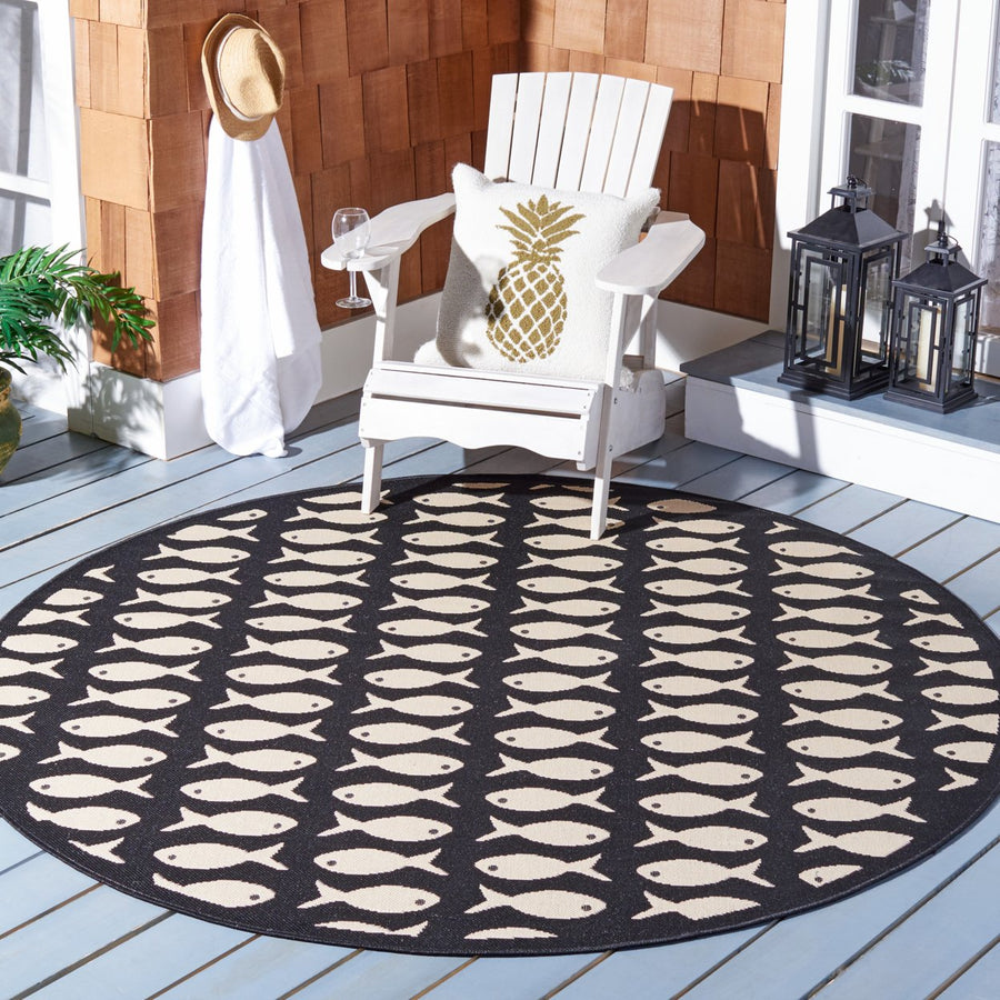 SAFAVIEH Indoor Outdoor CY6013-256 Courtyard Black / Beige Rug Image 2