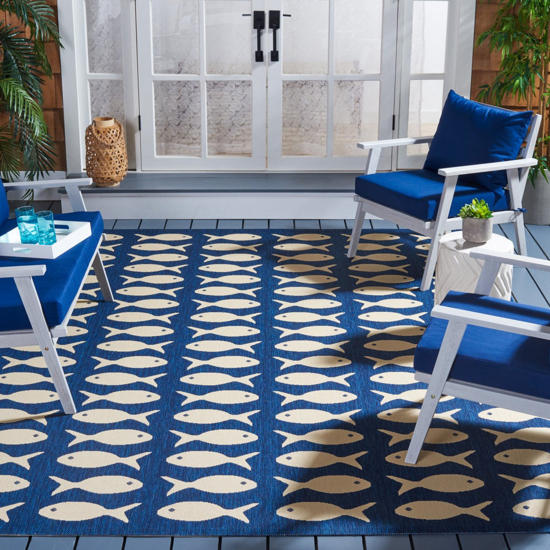 SAFAVIEH Indoor Outdoor CY6013-268 Courtyard Navy / Beige Rug Image 1