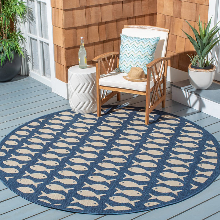 SAFAVIEH Indoor Outdoor CY6013-268 Courtyard Navy / Beige Rug Image 2