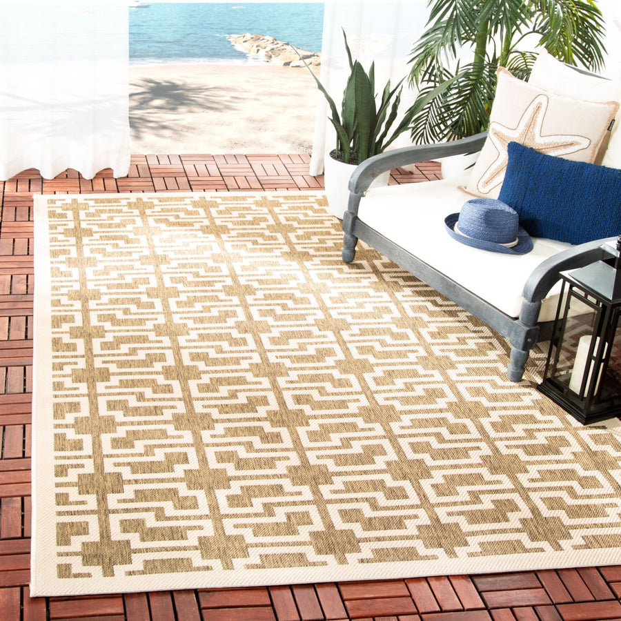 SAFAVIEH Indoor Outdoor CY6015-242 Courtyard Mocha / Beige Rug Image 1