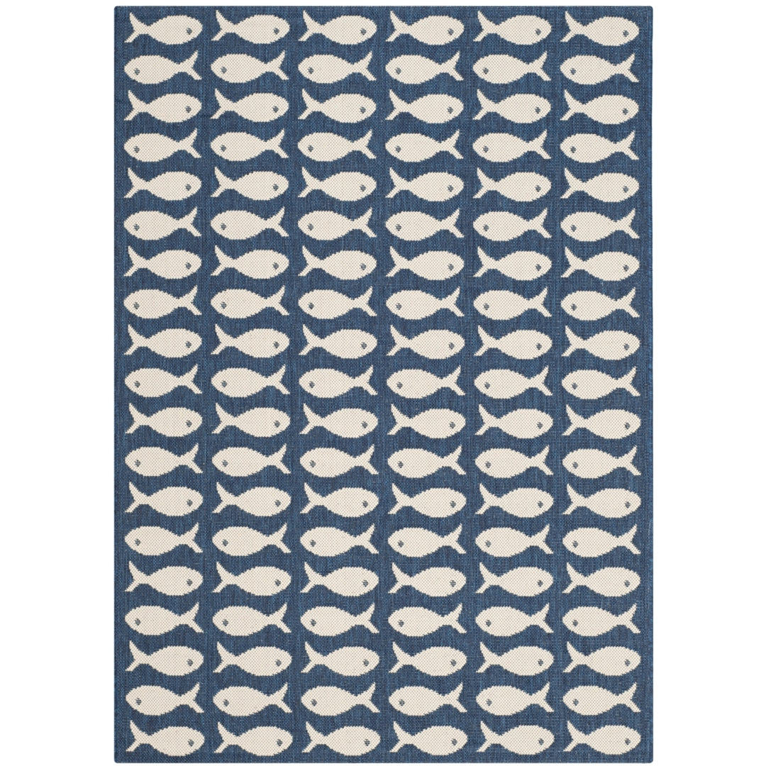 SAFAVIEH Indoor Outdoor CY6013-268 Courtyard Navy / Beige Rug Image 10