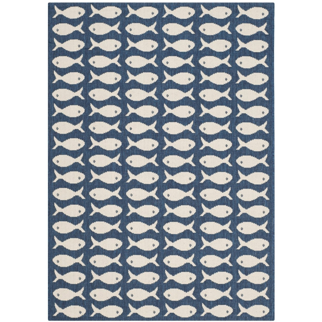 SAFAVIEH Indoor Outdoor CY6013-268 Courtyard Navy / Beige Rug Image 1