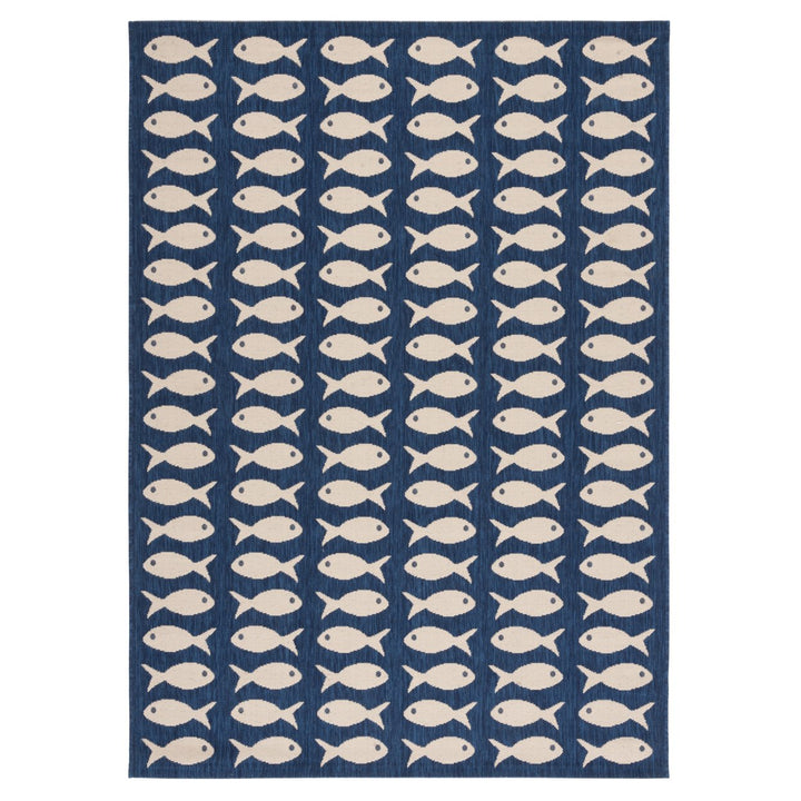 SAFAVIEH Indoor Outdoor CY6013-268 Courtyard Navy / Beige Rug Image 1