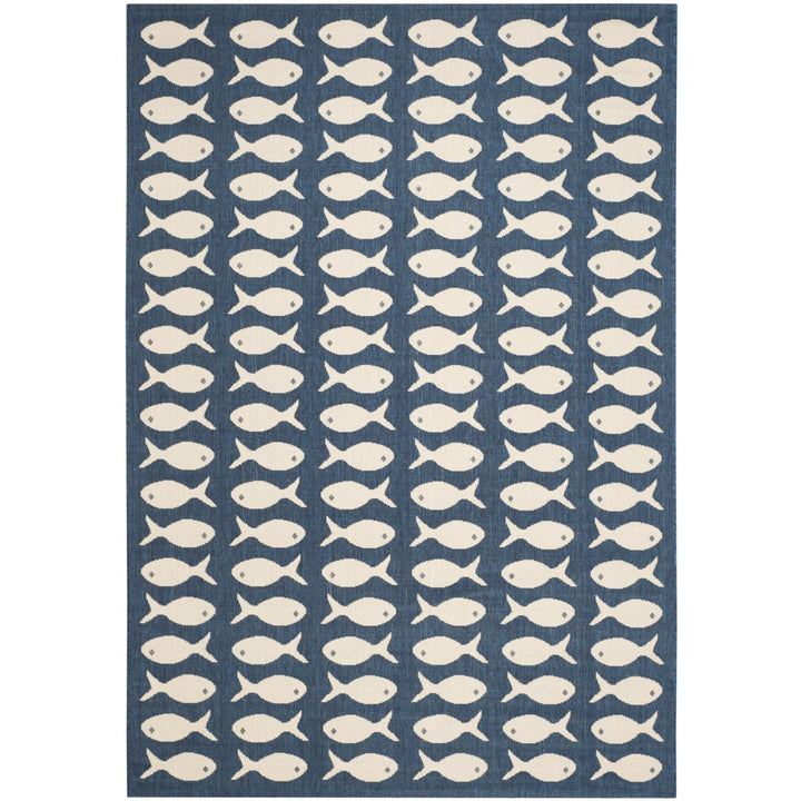 SAFAVIEH Indoor Outdoor CY6013-268 Courtyard Navy / Beige Rug Image 1