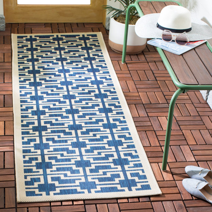 SAFAVIEH Indoor Outdoor CY6015-268 Courtyard Navy / Beige Rug Image 2