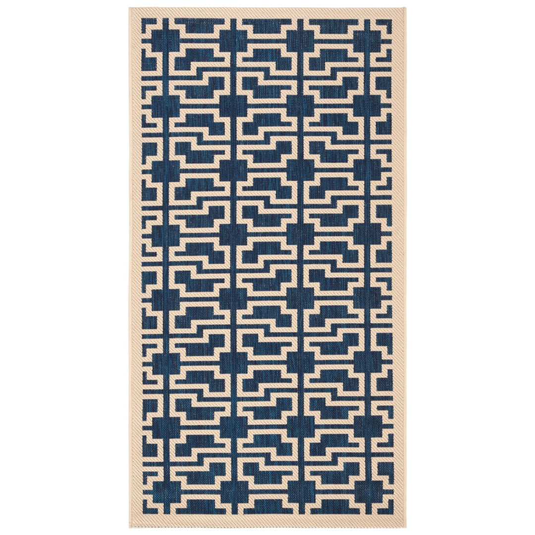 SAFAVIEH Indoor Outdoor CY6015-268 Courtyard Navy / Beige Rug Image 8