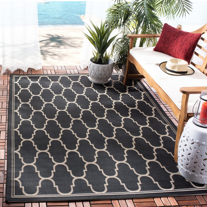 SAFAVIEH Indoor Outdoor CY6016-266 Courtyard Black / Beige Rug Image 1