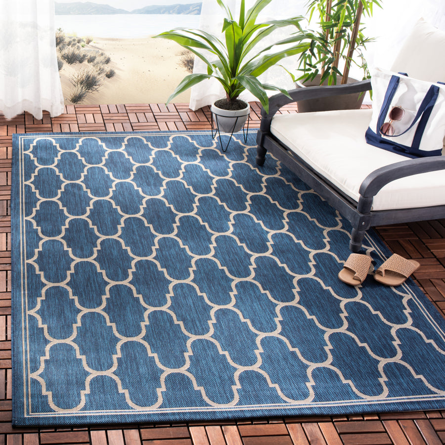 SAFAVIEH Indoor Outdoor CY6016-268 Courtyard Navy / Beige Rug Image 1