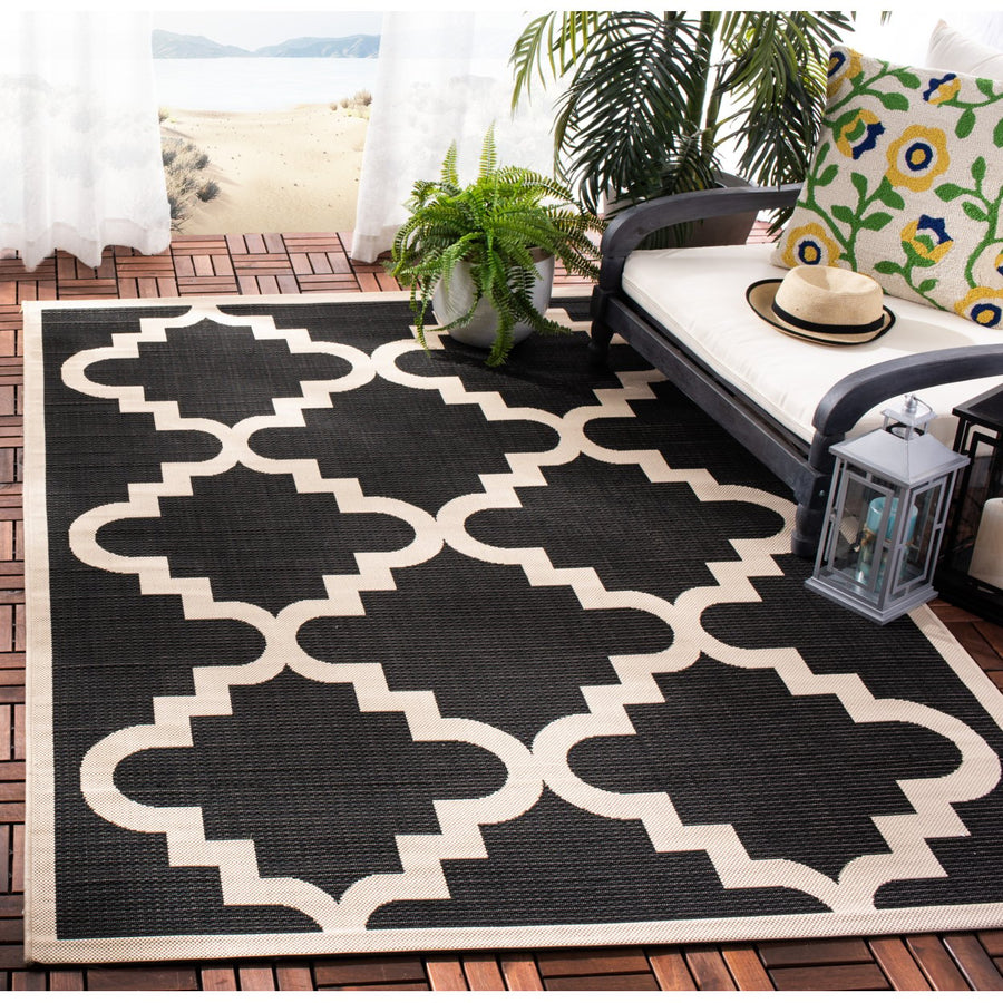 SAFAVIEH Indoor Outdoor CY6017-266 Courtyard Black / Beige Rug Image 1