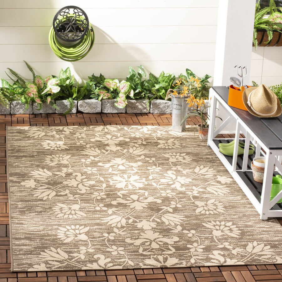 SAFAVIEH Outdoor CY6064-07921 Courtyard Dark Beige / Beige Rug Image 1