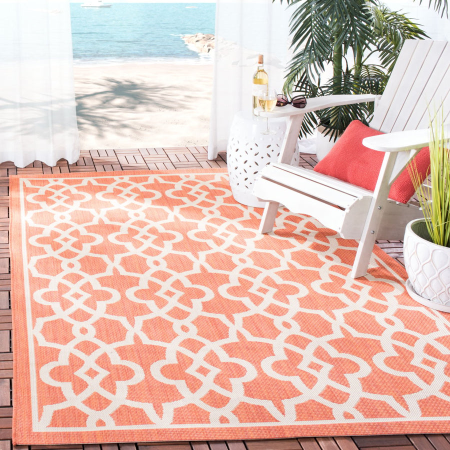 SAFAVIEH Outdoor CY6071-241 Courtyard Terracotta / Beige Rug Image 1