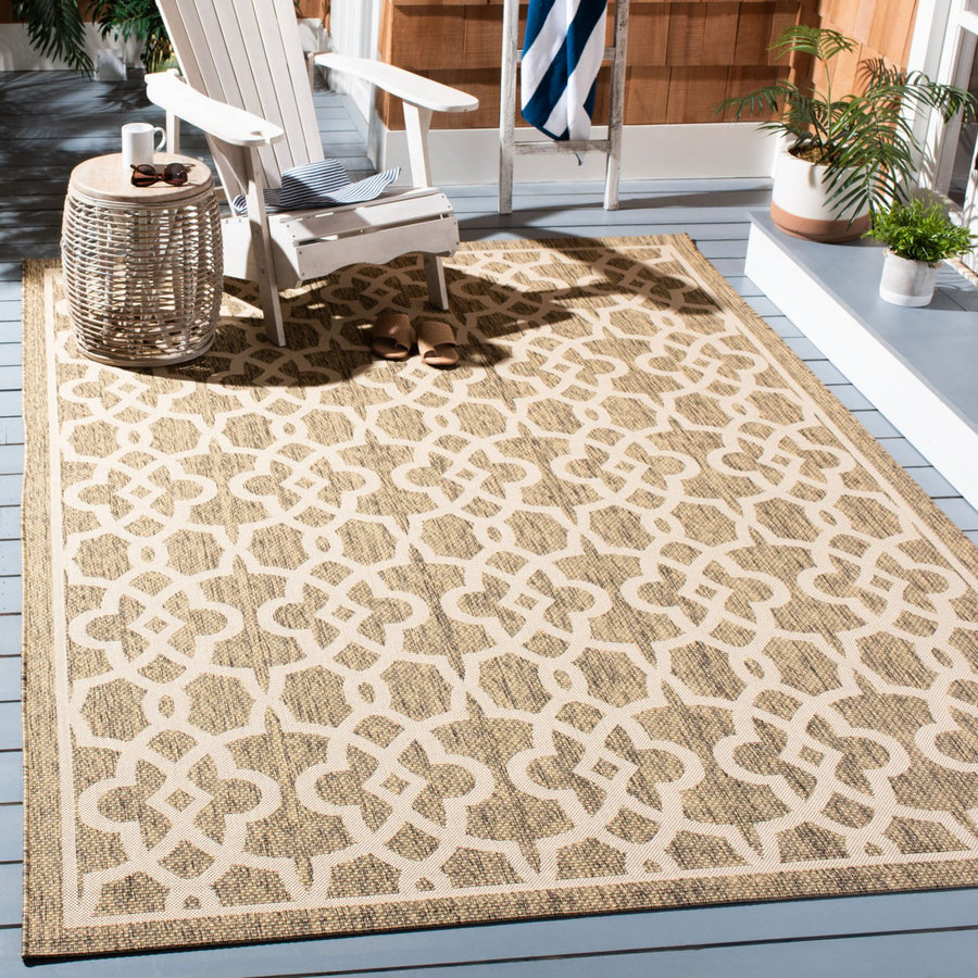 SAFAVIEH Indoor Outdoor CY6071-242 Courtyard Mocha / Beige Rug Image 1