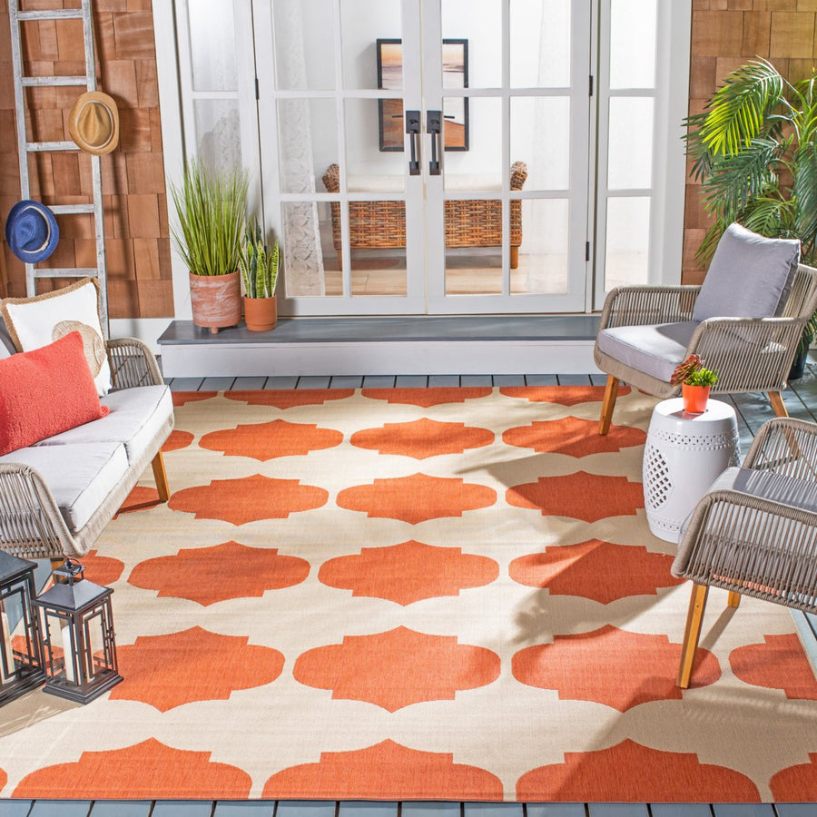 SAFAVIEH Outdoor CY6162-231 Courtyard Beige / Terracotta Rug Image 1