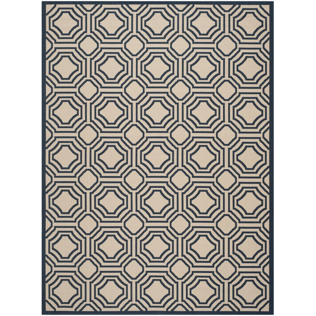 SAFAVIEH Indoor Outdoor CY6112-258 Courtyard Beige / Navy Rug Image 1