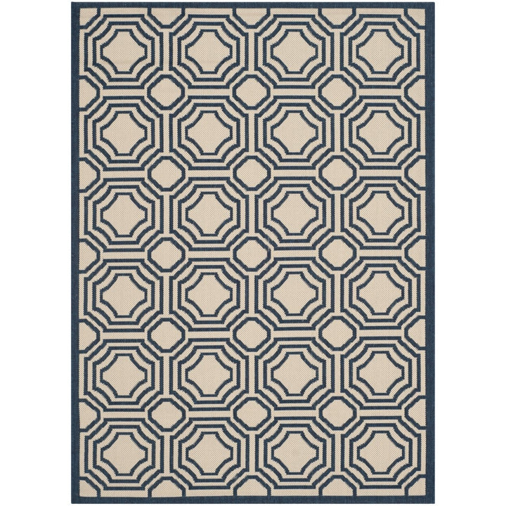 SAFAVIEH Indoor Outdoor CY6112-258 Courtyard Beige / Navy Rug Image 1