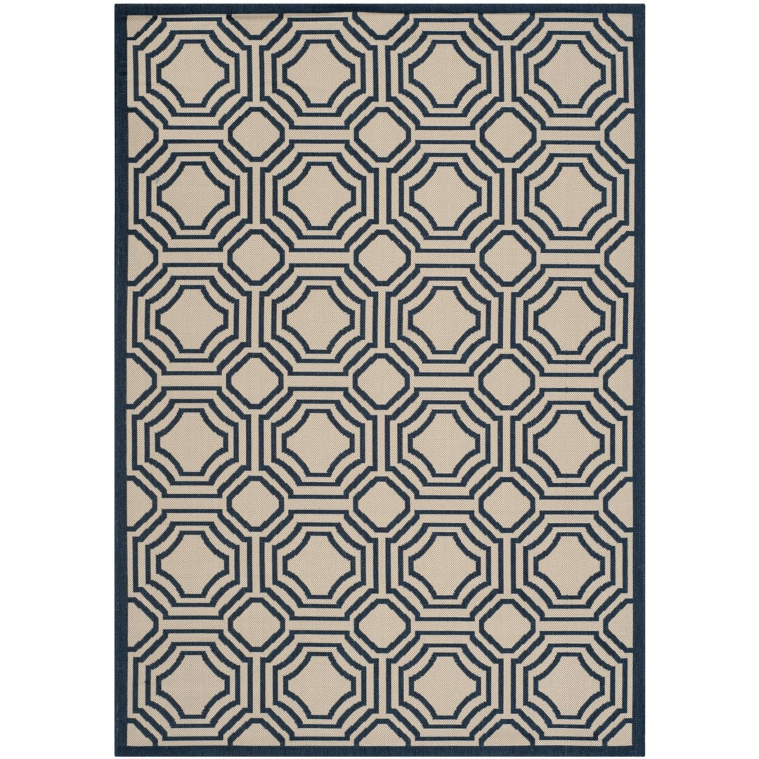 SAFAVIEH Indoor Outdoor CY6112-258 Courtyard Beige / Navy Rug Image 1