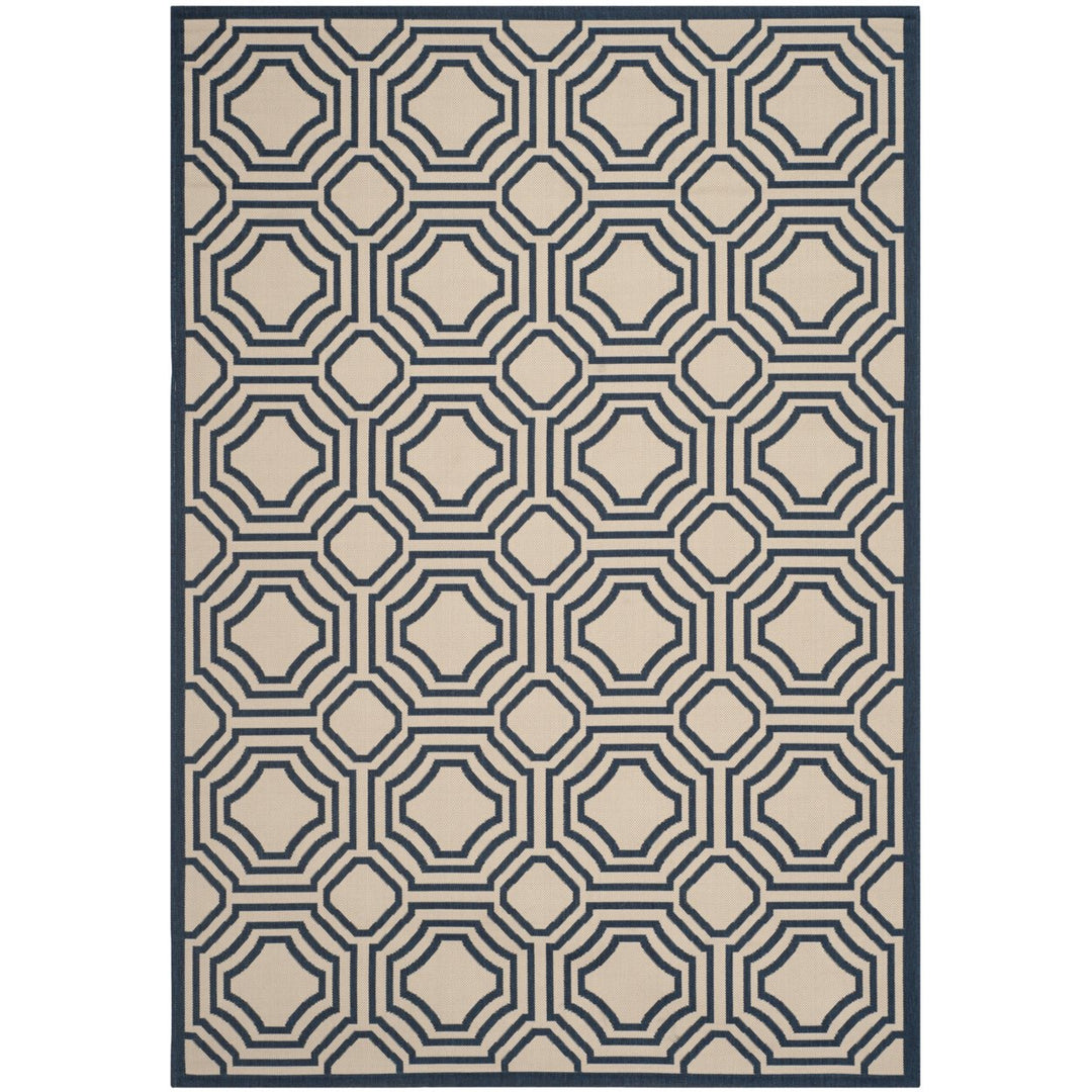 SAFAVIEH Indoor Outdoor CY6112-258 Courtyard Beige / Navy Rug Image 1