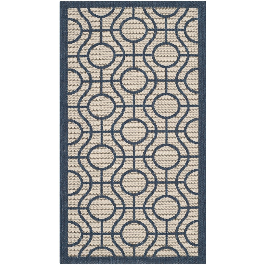 SAFAVIEH Indoor Outdoor CY6115-258 Courtyard Beige / Navy Rug Image 1