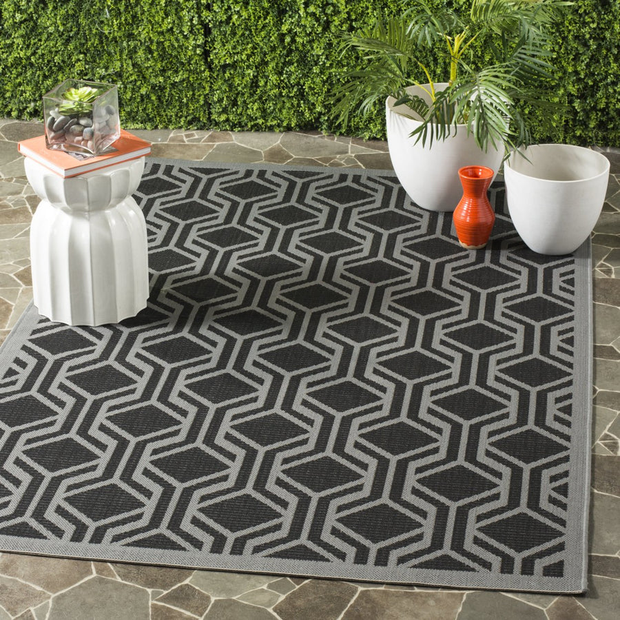 SAFAVIEH Outdoor CY6114-225 Courtyard Black / Anthracite Rug Image 1