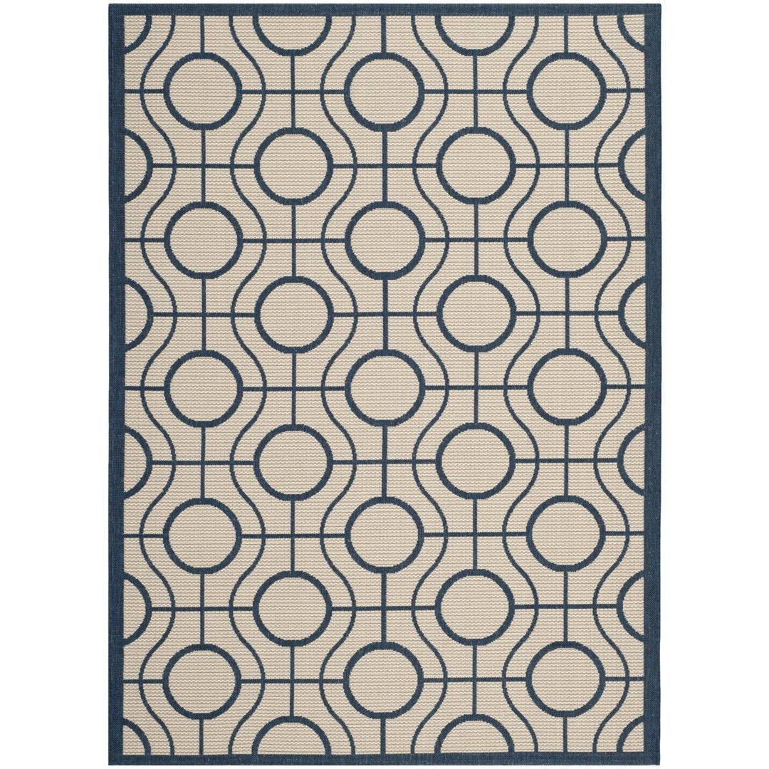 SAFAVIEH Indoor Outdoor CY6115-258 Courtyard Beige / Navy Rug Image 1