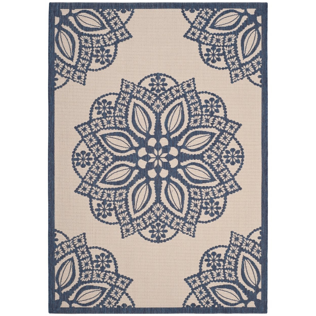 SAFAVIEH Indoor Outdoor CY6139-258 Courtyard Beige / Navy Rug Image 1