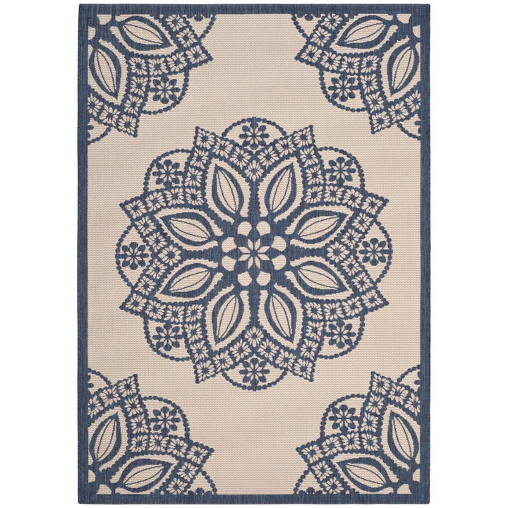 SAFAVIEH Indoor Outdoor CY6139-258 Courtyard Beige / Navy Rug Image 1