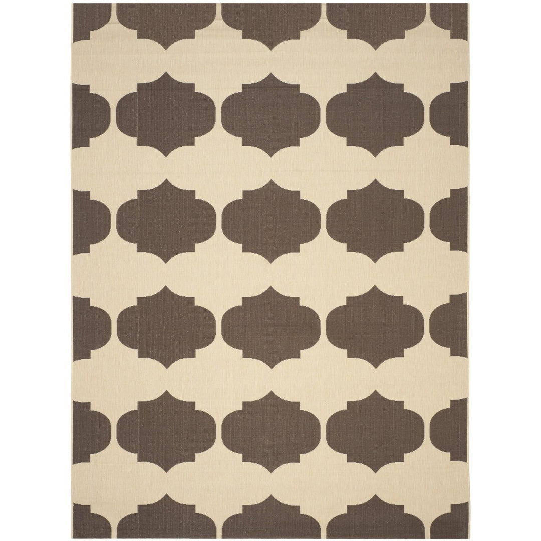 SAFAVIEH Outdoor CY6162-402 Courtyard Beige / Chocolate Rug Image 1