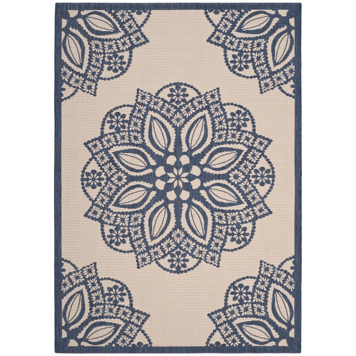 SAFAVIEH Indoor Outdoor CY6139-258 Courtyard Beige / Navy Rug Image 1