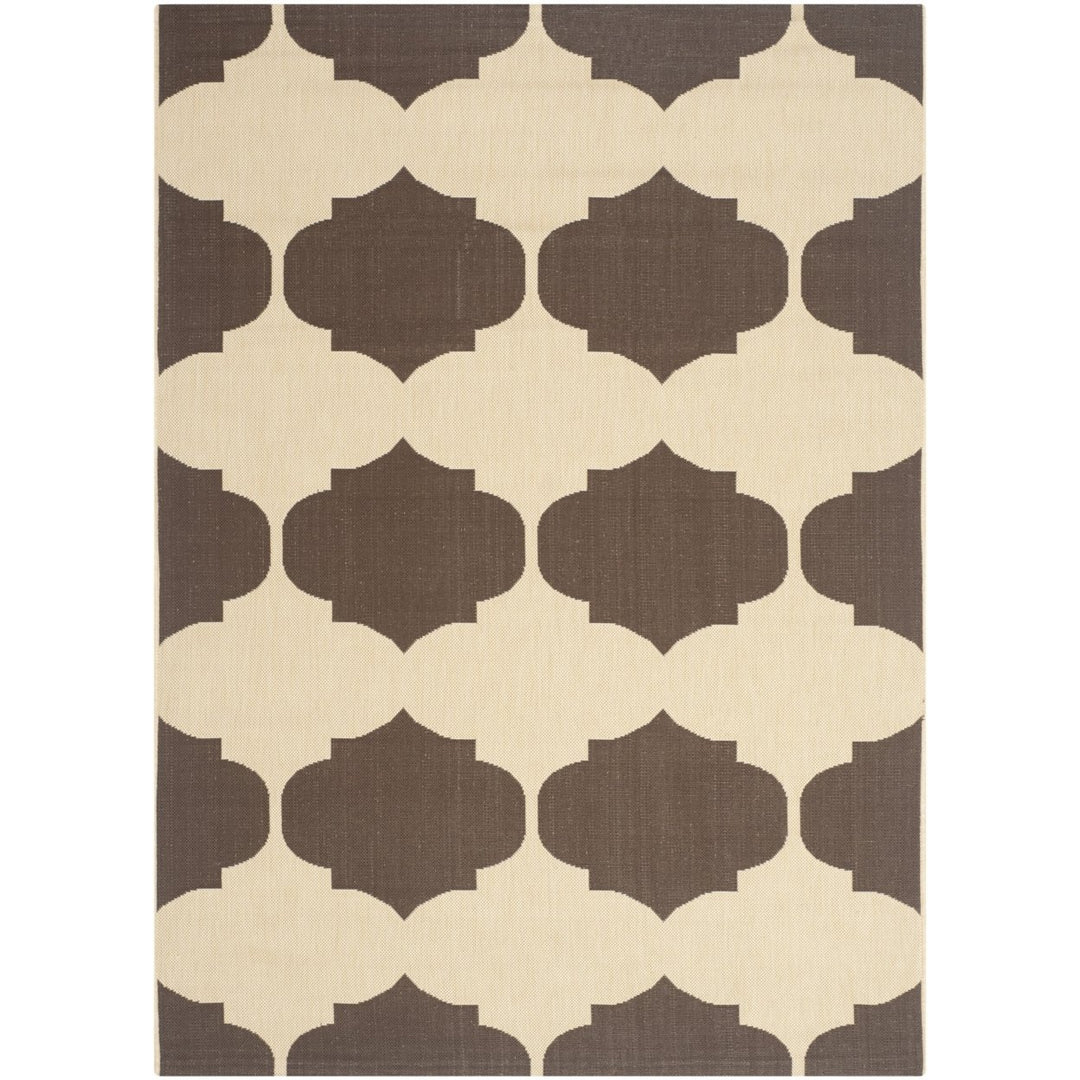 SAFAVIEH Outdoor CY6162-402 Courtyard Beige / Chocolate Rug Image 1