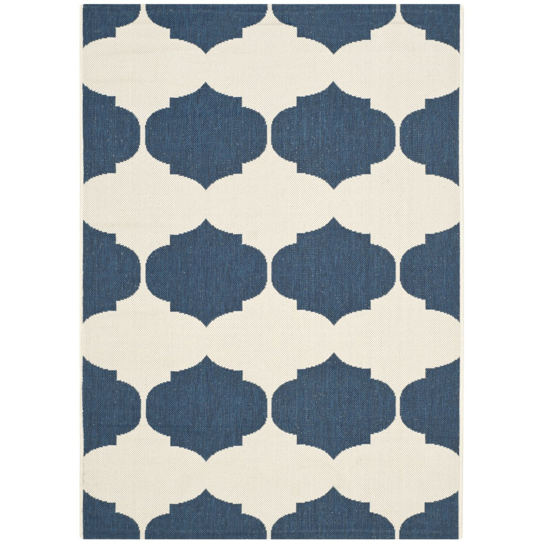 SAFAVIEH Indoor Outdoor CY6162-258 Courtyard Beige / Navy Rug Image 1