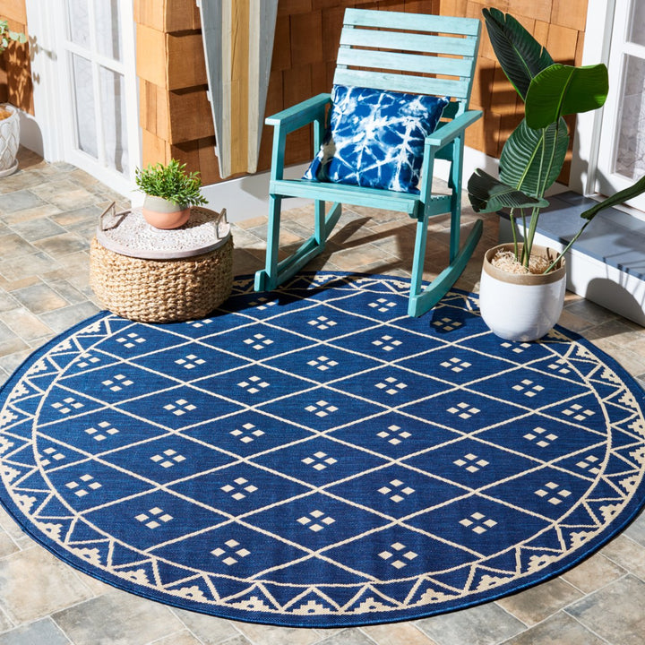 SAFAVIEH Outdoor CY6303-258 Courtyard Navy / Light Beige Rug Image 2