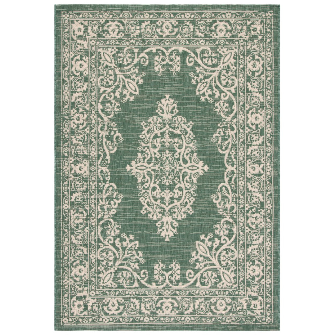 SAFAVIEH Outdoor CY6332-32221 Courtyard Dark Green / Beige Rug Image 1