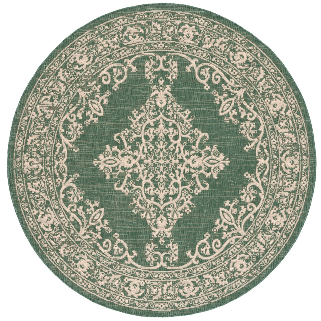 SAFAVIEH Outdoor CY6332-32221 Courtyard Dark Green / Beige Rug Image 1