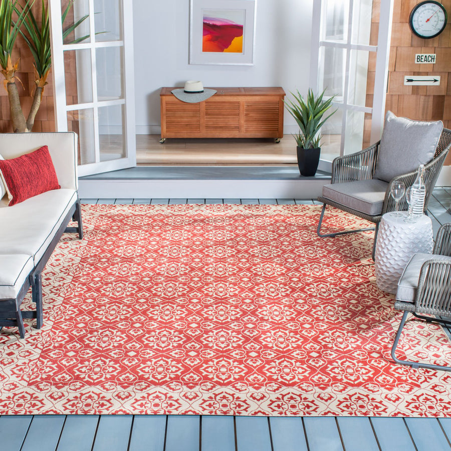 SAFAVIEH Outdoor CY6550-28 Courtyard Collection Red / Creme Rug Image 1
