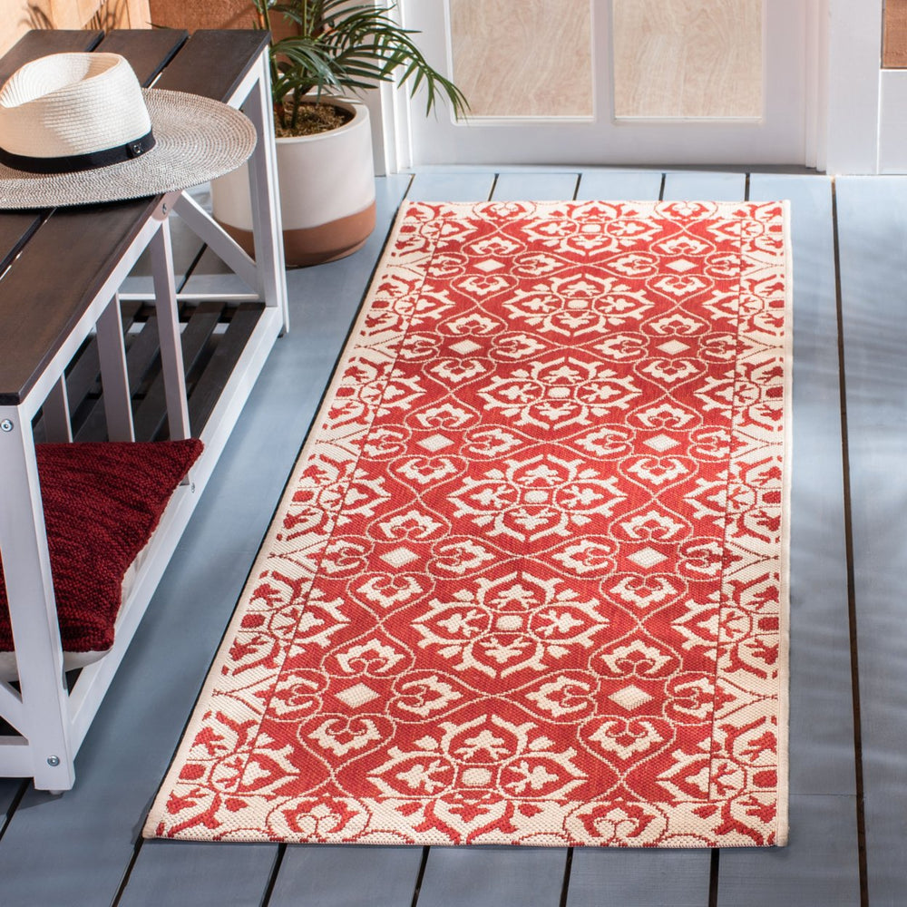 SAFAVIEH Outdoor CY6550-28 Courtyard Collection Red / Creme Rug Image 2