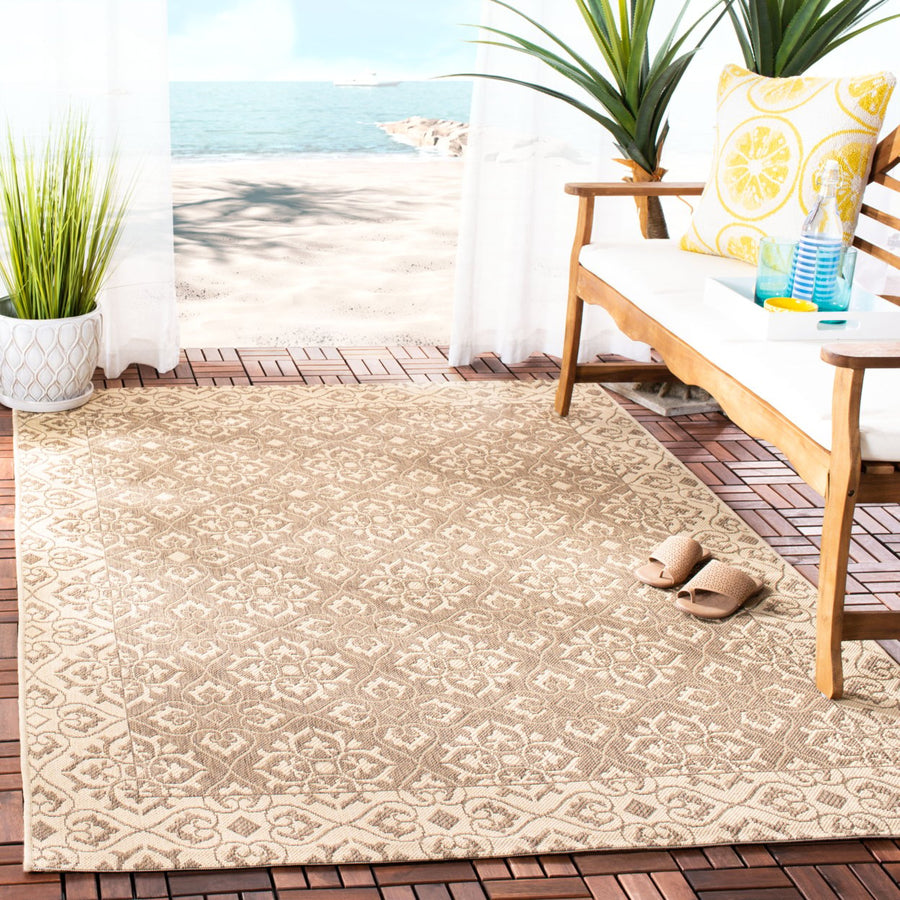 SAFAVIEH Indoor Outdoor CY6550-12 Courtyard Creme / Brown Rug Image 1