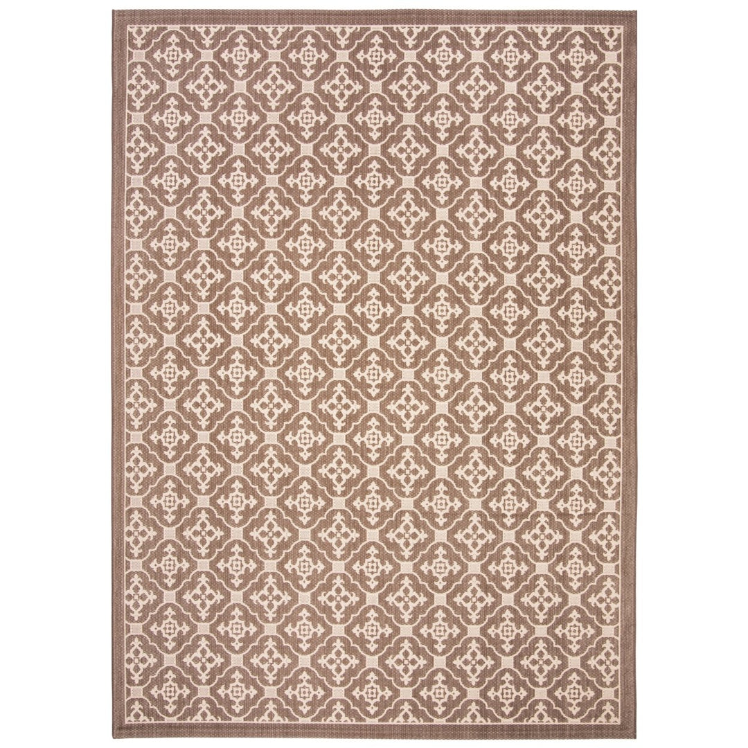 SAFAVIEH Outdoor CY6564-204 Courtyard Chocolate / Cream Rug Image 1