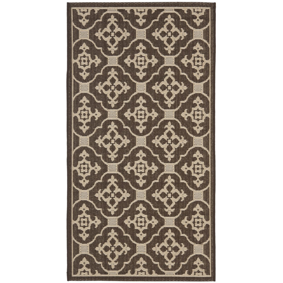 SAFAVIEH Outdoor CY6564-204 Courtyard Chocolate / Cream Rug Image 1