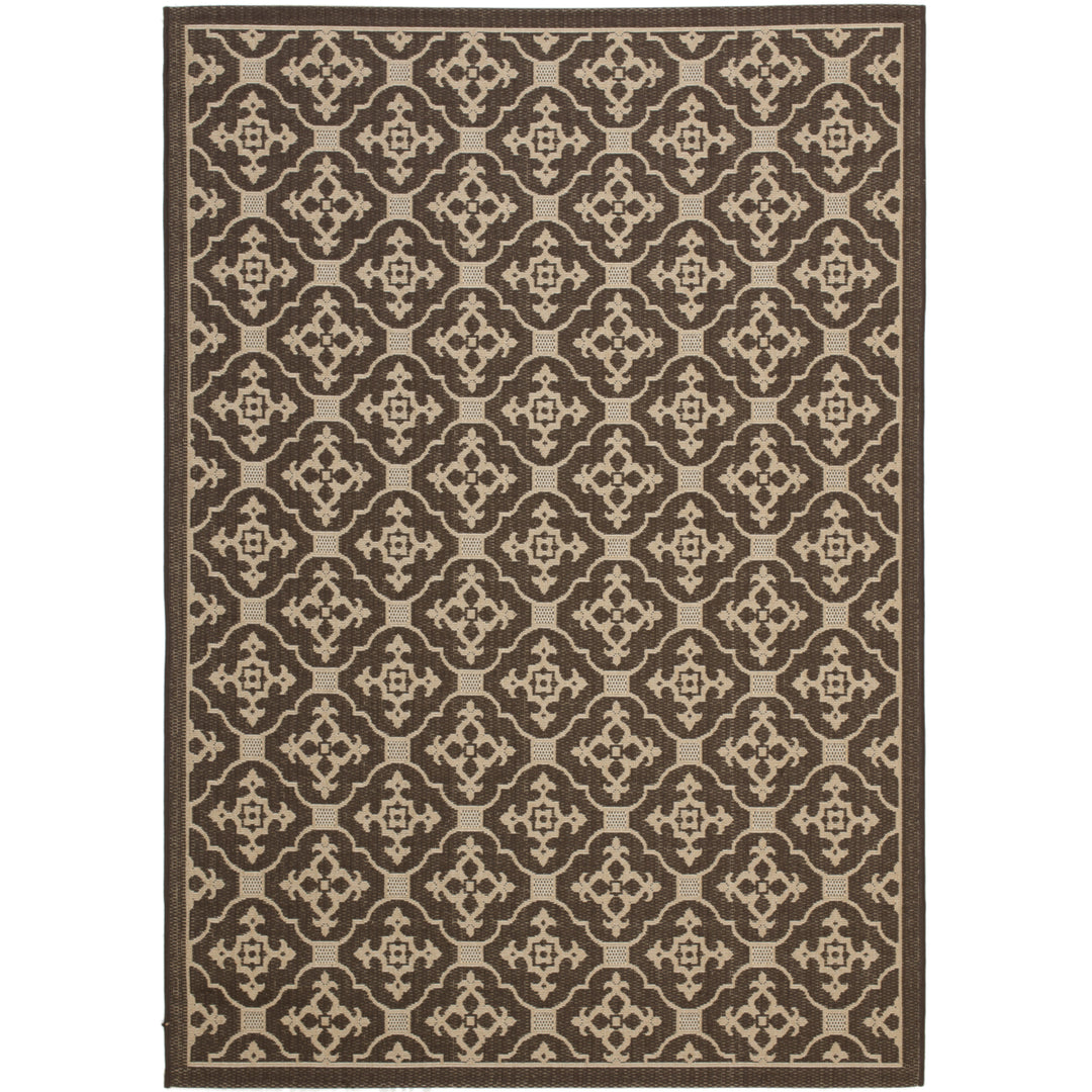 SAFAVIEH Outdoor CY6564-204 Courtyard Chocolate / Cream Rug Image 1