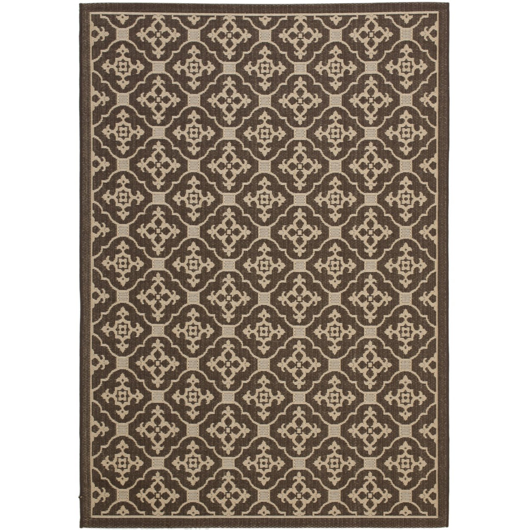 SAFAVIEH Outdoor CY6564-204 Courtyard Chocolate / Cream Rug Image 1