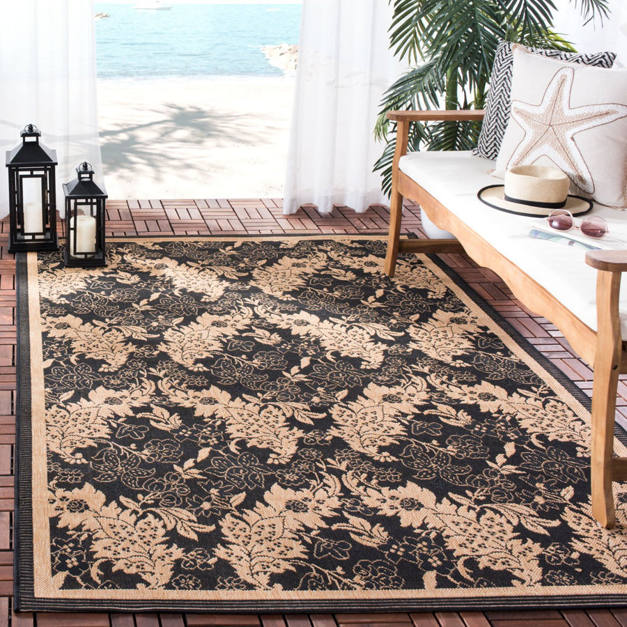 SAFAVIEH Outdoor CY6582-46 Courtyard Black / Natural Rug Image 1