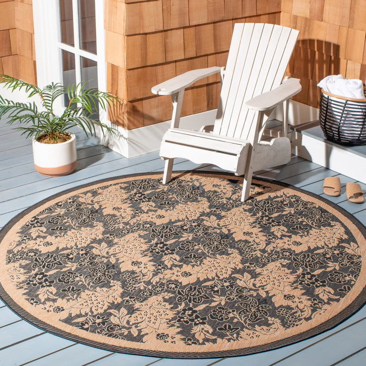 SAFAVIEH Outdoor CY6582-46 Courtyard Black / Natural Rug Image 2