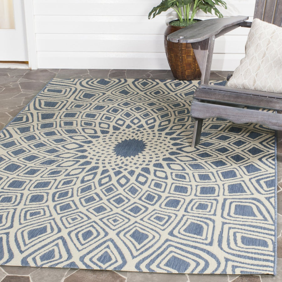 SAFAVIEH Outdoor CY6616-23321 Courtyard Blue / Beige Rug Image 1