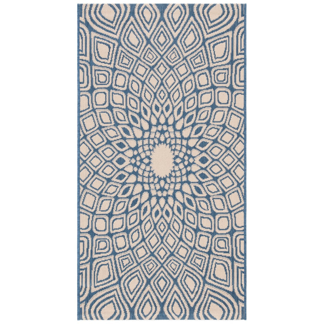 SAFAVIEH Outdoor CY6616-23321 Courtyard Blue / Beige Rug Image 1