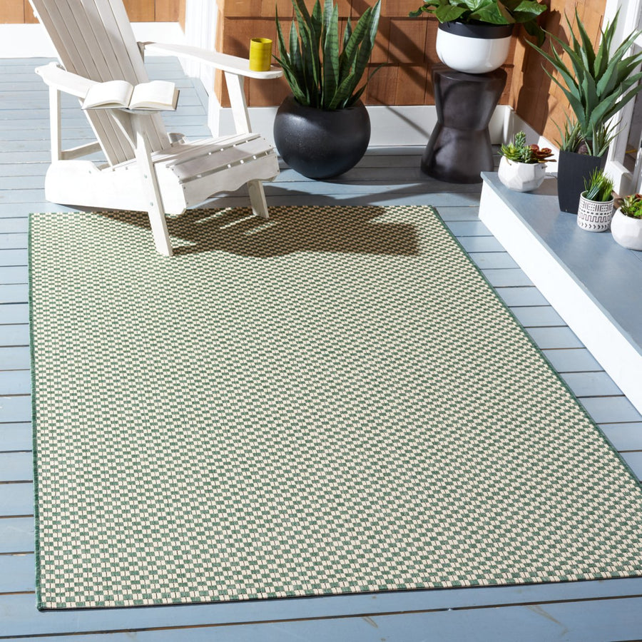 SAFAVIEH Outdoor CY6653-32221 Courtyard Dark Green / Beige Rug Image 1