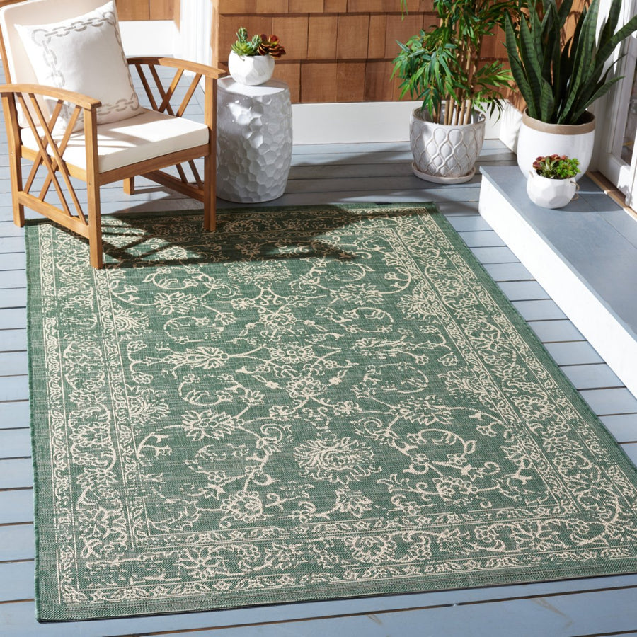 SAFAVIEH Outdoor CY6680-32221 Courtyard Dark Green / Beige Rug Image 1