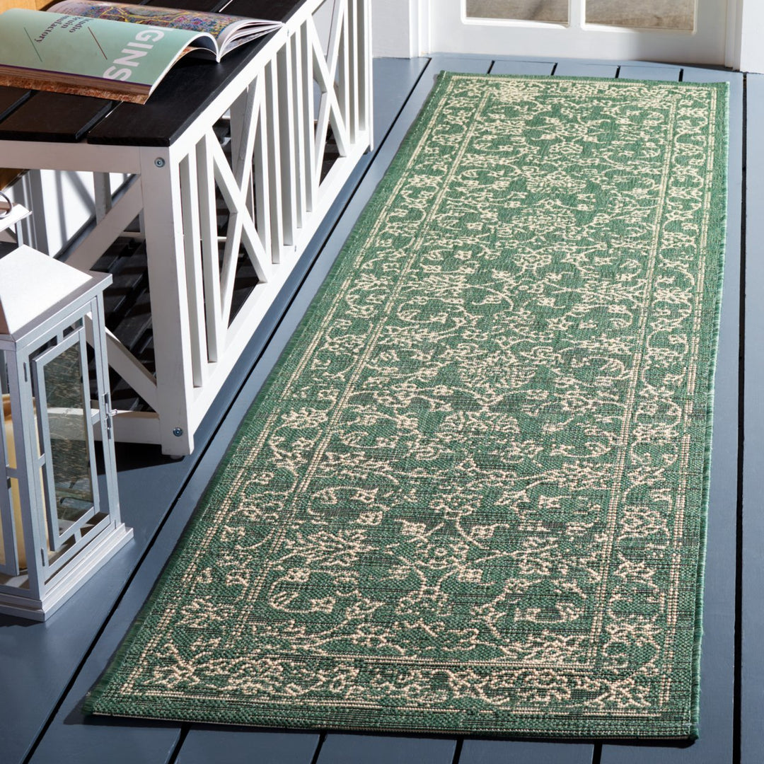 SAFAVIEH Outdoor CY6680-32221 Courtyard Dark Green / Beige Rug Image 2